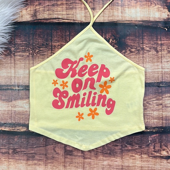 RELISTED Keep On Smiling Urban Outfitters Halter Top Crop - Picture 2 of 5